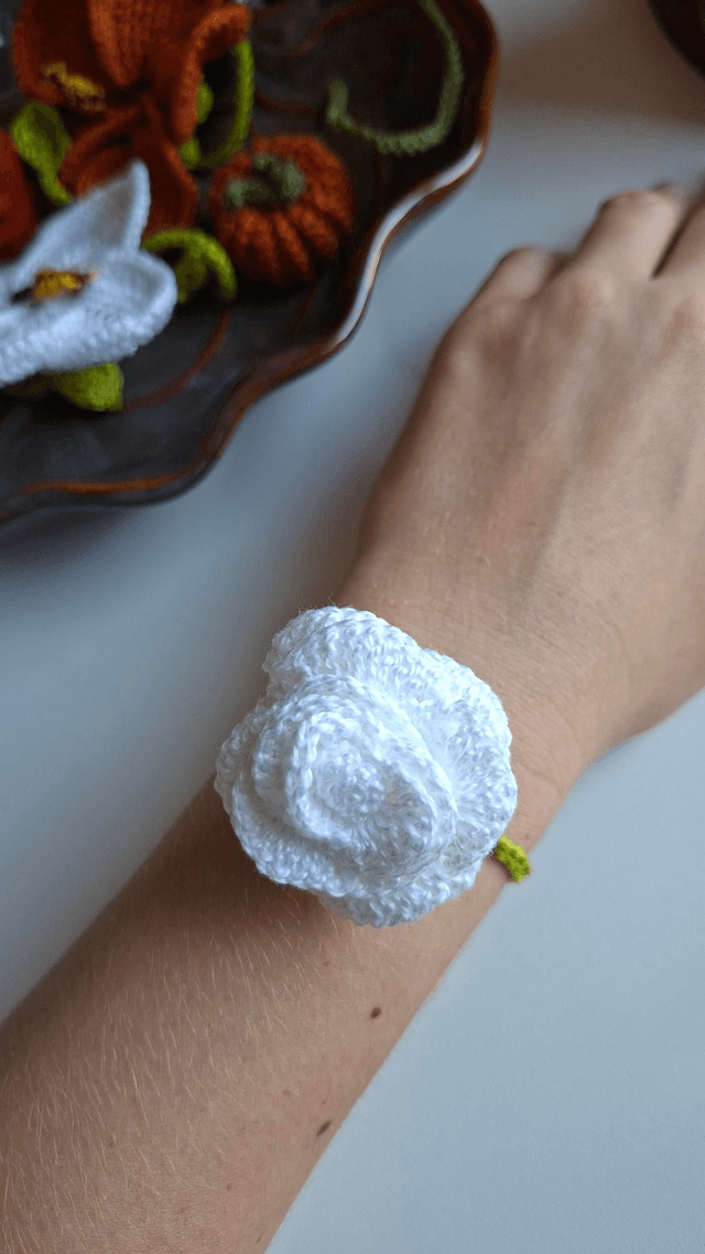 Bracelet rose blanche - 100% coton